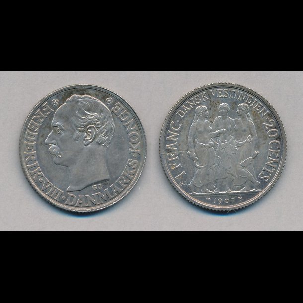 1907, Dansk Vestindien, Frederik VIII, 1 franc, 01,