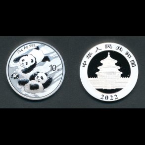 2022, Kina, panda, 10 yuan, 1 oz, s�lvm�nt, 30 gr s�lv,