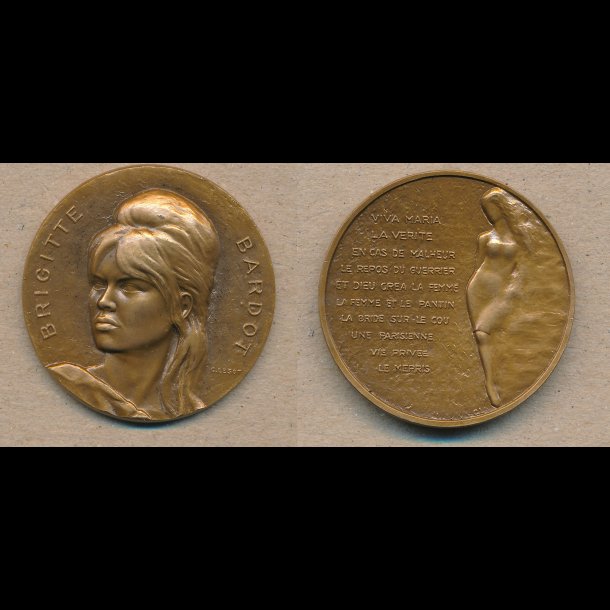 Birgitte Bardot, Frankrig, bronze medalje, 41 mm , 30,6 g