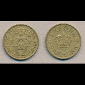 1934, 1 krone, 1(+), NEDSAT fra 65,-kr