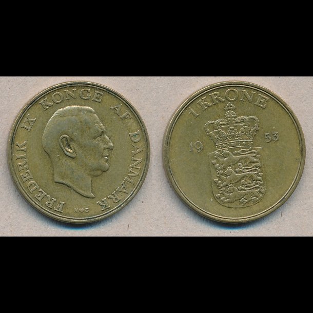 1953, Frederik IX, 1 krone, 1+,