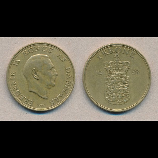 1958, Frederik IX, 1 krone, 1+,
