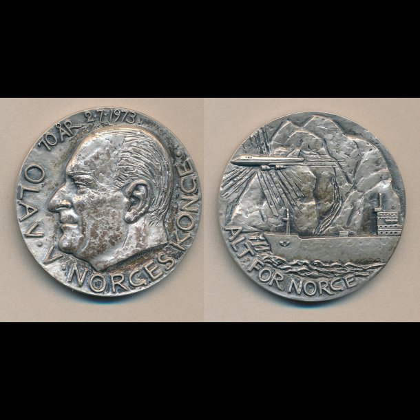 1973, Olav V, Norges Konge, 70 r, slv medalje, Sporrong,