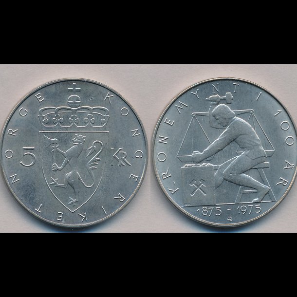 1975, Norge, 5 kroner, Kronemynt i 100 r,