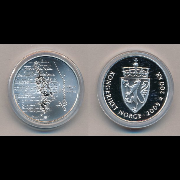 2009, Norge, 200 kroner, Hamsun 1859-2009, proof, 15,5 g slv,