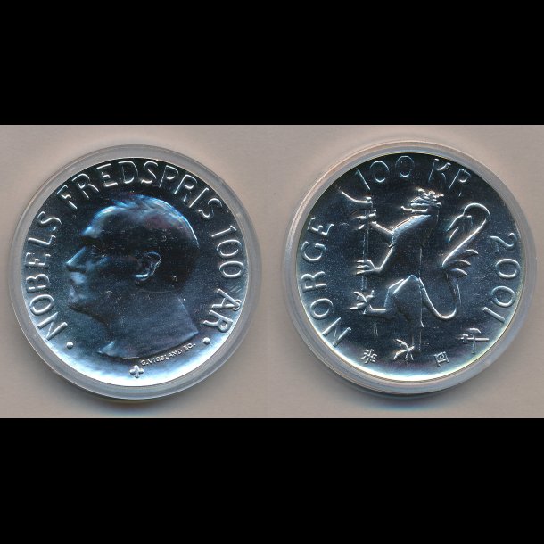 2001, Norge, 100 kroner, Nobels Fredspris, proof, 30 g slv,