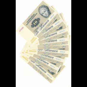 1978, 10 kroner sedler, 9 stk, heraf en foldet,