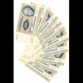 1972, 10 kroner, sedler, 10 stk, fortlbende numre, Dyreserien,