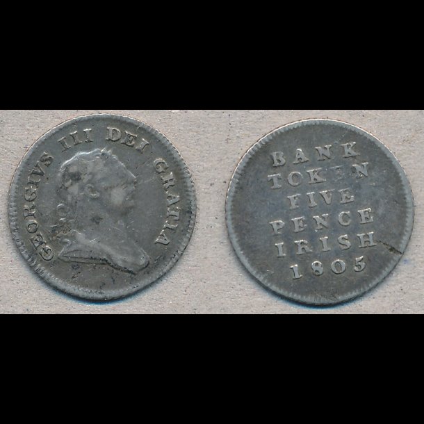 1805, Irland, bank token 5 pence irish,
