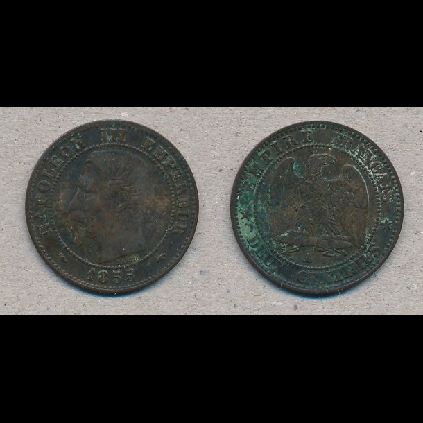 1855, Frankrig, Napoleon III, 2 centimes,