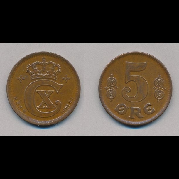 1921, 5 re, 1+, NEDSAT fra 100,-kr