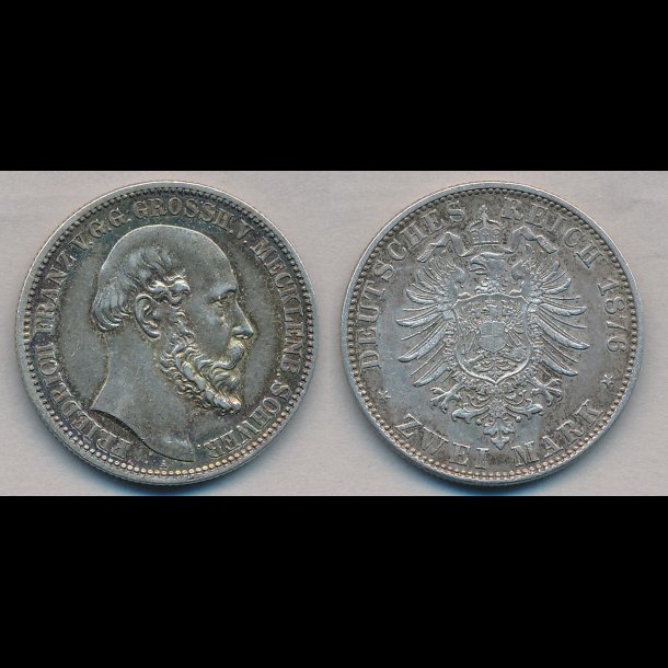 1876, Tyskland, Mecklenburg-Schwerin, 2 mark, Freidrich Franz, J84, VZ, 01