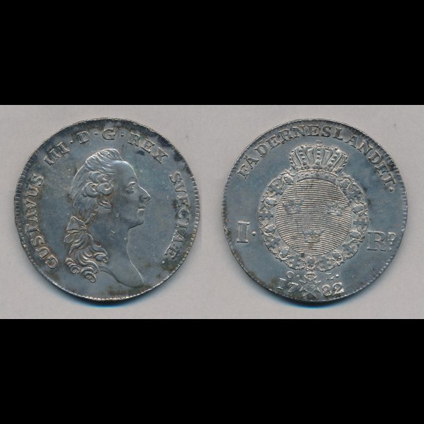 1782, Sverige, Gustavus III, 1 riksdaler, 1+,