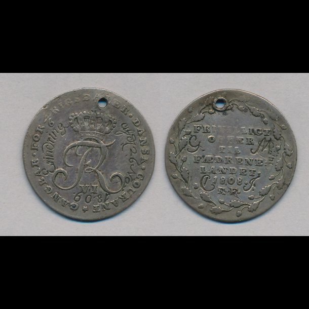 1808, Frederik VI, offermark, 1/6 rigsdaler, 7 H6, love token,