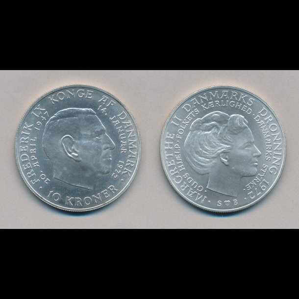 1972, 10 kroner, Tronskifte Frederik IX - Margrethe II, 0