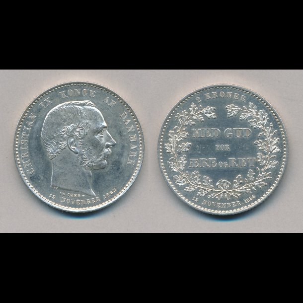 1888, 2 kroner, Christian IX 25 rs regeringsjubilum, 01,