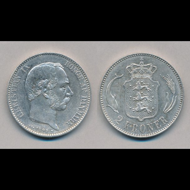 1899, Christian IX, 2 kroner, slvmnt, 01 / 1+,