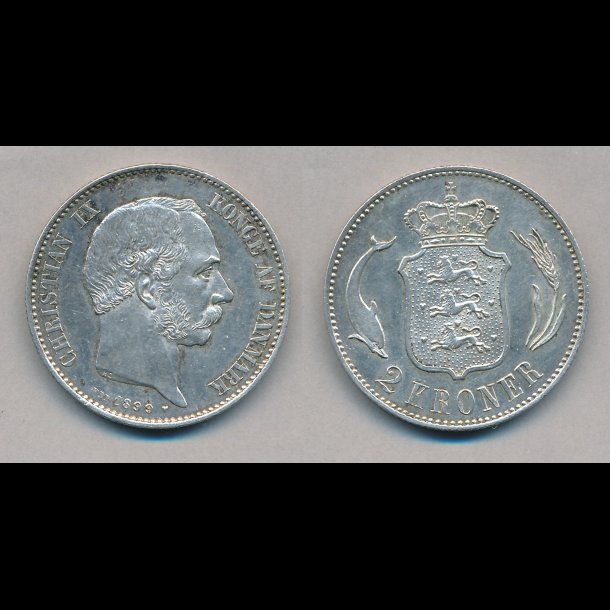 1899, Christian IX, 2 kroner, slvmnt, 1+,