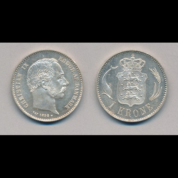 1892, Christian IX, 1 krone, 0, slv,