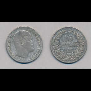 1857, Frederik VII, 16 skilling, 1-,