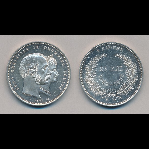 1892, 2 kroner, Christian IX og Dronning Louise's guldbryllup, 01,