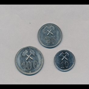 Grnlandsk Minedrift, 1911, 10 re, 25 re, 100 re, komplet st, 01,