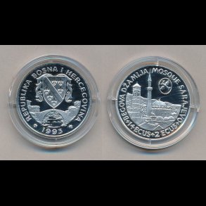 1993, Bosnin og Herzegovina, 2 ecus, original �ske medf�lger,