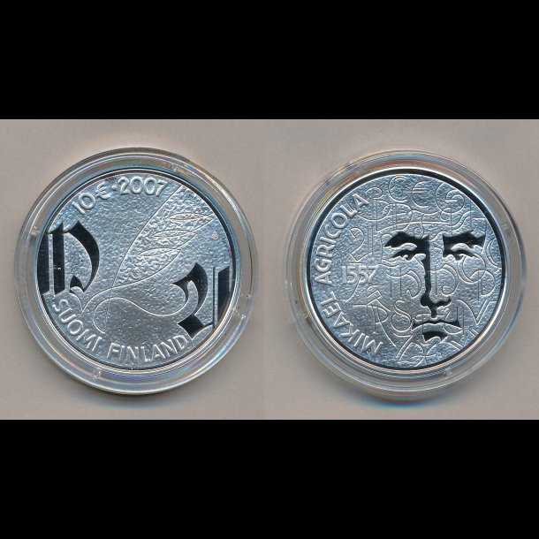 2007, Finland, 10 Euro, Mikael Agricola og det finske sprog, slvmnt, original ske,