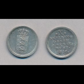 1816, DVI, Dansk Amerikansk Mynt, X skilling, 01,