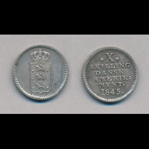 1845, DVI, Dansk Amerikansk Mynt, X skilling, 1+,