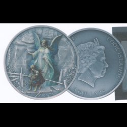 2023, Cook Island, Guardian Angle coin, 5 dollars, Skytsengel lykkemnt, frste udgave, 1oz, NEDSAT,
