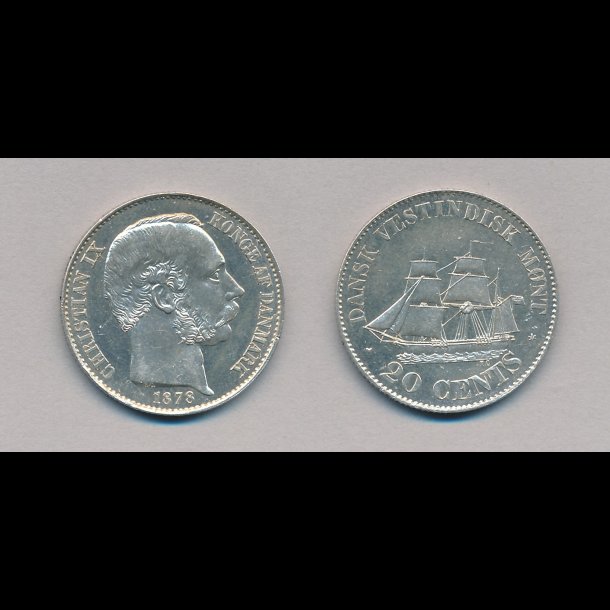 1878, Dansk Vestindien, 20 cents, 0 / 01 / M,