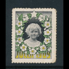 1909, Barnehoved i ramme af juleroser og julestjerner, **, enkelt mrke,