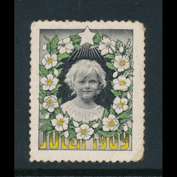 1909, Barnehoved i ramme af juleroser og julestjerner, **, enkelt mrke,