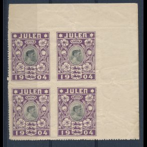 1904, Dronning Louise, 4-blok, **, savtakket, julemrke,