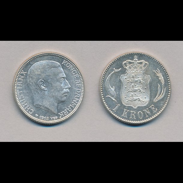 1915, Christian X, 1 krone, slvmnt, 1+ /  01, 