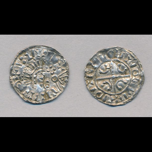 1016 - 1035, Knud den Store, penning,rbk, 1+, Hbg 54, sjlden variant,