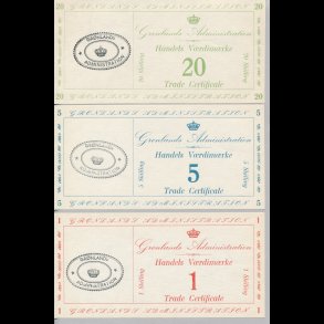 1941, Grnland, Handels Vrdimrker, 1-, 5- og 20 skilling, S 80-82,