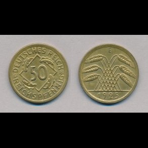 1925, Tyskland, 50 reichpfennig, 1+ / 01,