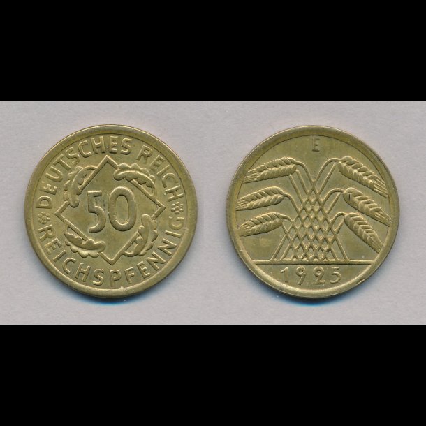 1925, Tyskland, 50 reichpfennig, 1+ / 01,