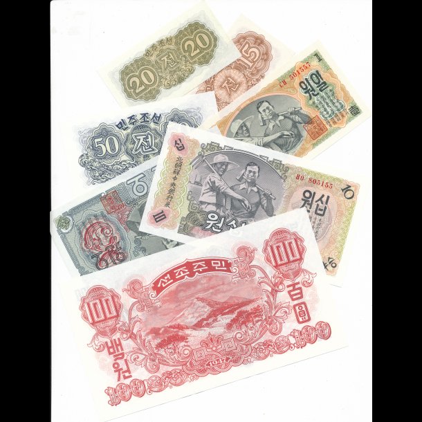 Korea-Nord, 15, 20, 50 chon, 1, 5, 10, 100 won, 1947, 1807, *