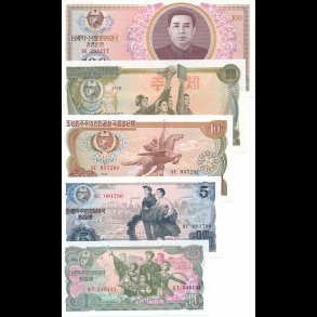 Korea-Nord, 1, 5, 10, 50, 100 won, 5 sedler, 1808, *
