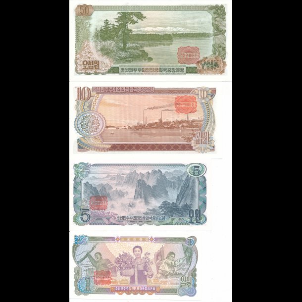 Korea-Nord, 1, 5, 10, 50 won, r�dt segl, til ikke socialistiske g�ster, 1810, *