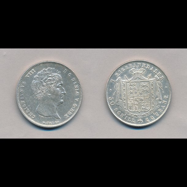 1847, VS, Christian VIII, 1 rigsbankdaler, 0 / 01, renset,