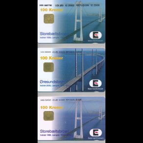 Telefonkort, 3 stk, 2 x Storeb�ltsbroen, 1 x �resundsbroen,