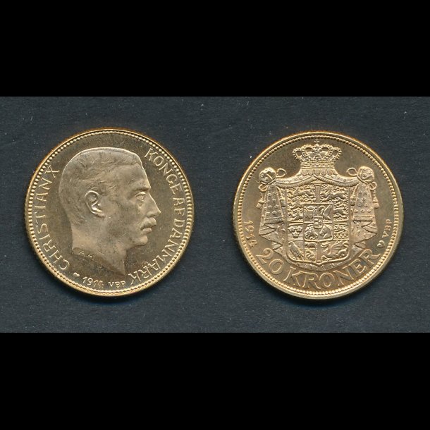 1914, Christian X, 20 kroner, 0, guldm�nt, 