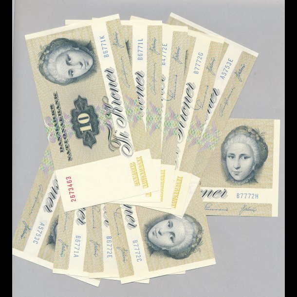 1975 - 77, 10 kroner, sedler, 1 bundt, 0, 1 foldet seddel,
