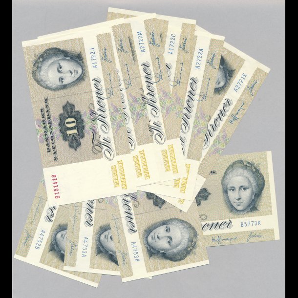 1972 - 75 - 77, 10 krone, sedler, 1 bundt, 0, 1 foldet seddel,