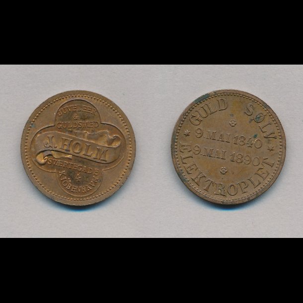 1890, Juveler og guldsmed, I Holm, Svrtegade 4 Kibenhavn, reklamemnt, token, bronze,