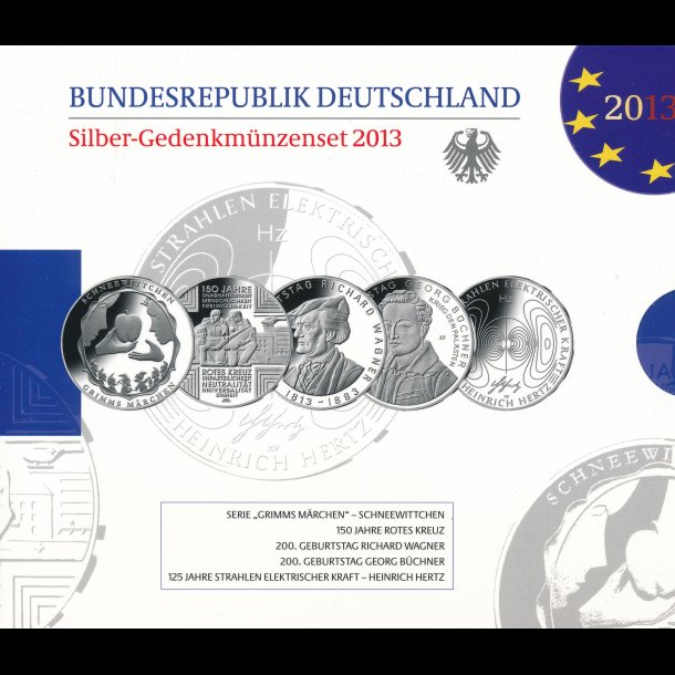 2013, Tyskland, 5 x 10 euro mntst, proof,